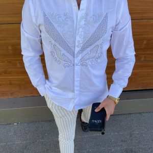 Mens Long Sleeve Shirt (White)